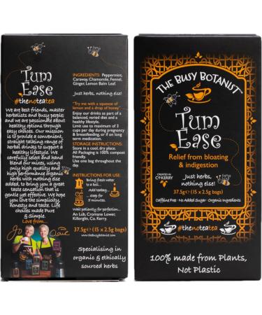 Tum Ease Herbal Tea Bags - Peppermint Tea with Ginger & Chamomile - Caffeine Free Decaffeinated - 2 x 15 Loose Leaf Tea Bags by The Busy Botanist - Buy Online on GoSupps.com