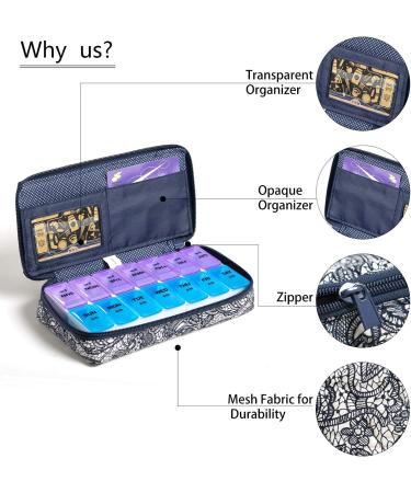 AM PM Pill Organizer Case | Weekly Vitamin Organizer Boxes | 2 Times a Day Large Pill Box (Blue Floral) - Perfect for Daily Medication Management - Buy Online on GoSupps.com