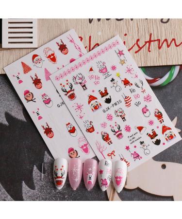 JMEOWIO 10 Sheets Christmas Pink Nail Art Stickers Decals Self-Adhesive Snowflake Winter Holiday Cute Santa Elk Snowman Nail Supplies Nail Art Design Decoration Accessories - Buy Online on GoSupps.com
