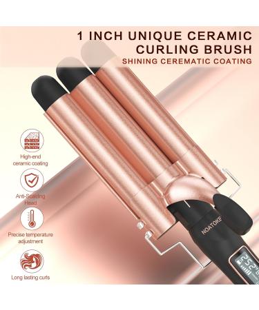 NOATOKE 3 Barrel Curling Iron 1inch Crimper Hair Tool with 16 Smart Digital LCD Temp Sets Fast Heating Dual Voltage Auto Shut-Off and Anti-Scald Tip for All Hair Types Long Lasting Curls - Buy Online on GoSupps.com