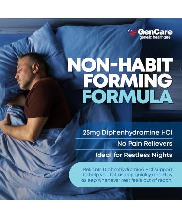 GenCare - Sleep Aid Diphenhydramine HCL 25mg Blue Caps (100 Caplets) - Non Habit Forming Nighttime Sleeping Pills for Adults to Fall Asleep Faster & Sleep Deeper Through The Night - Sleep Aids - Buy Online on GoSupps.com