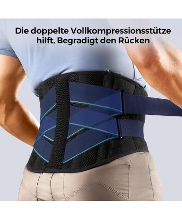 Freeetoo Back Support Belt with 7 Metal Supports | Comfortable Lumbar Cushion | Breathable Back Bandage for Men & Women | XXL (Waist 130-165cm) | Ideal for Work & Sports - Black - Buy Online on GoSupps.com