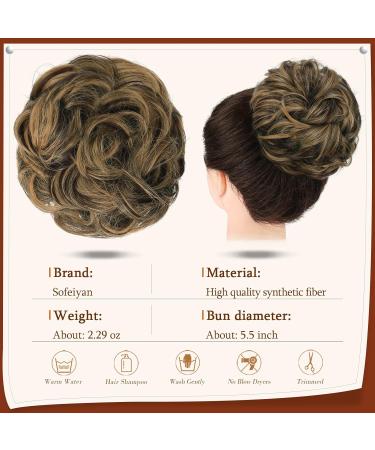 Sofeiyan Claw Clip Messy Bun Hairpiece - Wavy Curly Updo Extension - Synthetic Chignon Ponytail for Women in Brown/Caramel Blonde - Buy Online on GoSupps.com