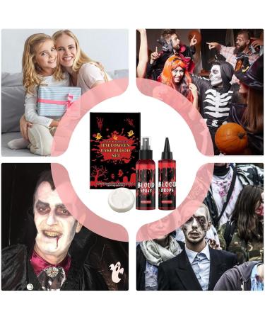  Berriphonia Halloween Fake Blood Set - Special FX Blood Makeup Set Realistic Drop and Gel Styles | Non-Seductive Color Formula Ideal for Wounds Scary Masks Costumes - Buy Online on GoSupps.com