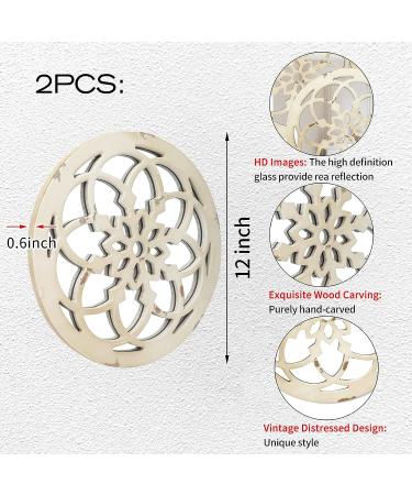 Deanurs Round Decorative Wall Mirror Set - Rustic Farmhouse Accent Mirror (12x12) - White Floral Design - Ideal for Living Room, Bedroom, Bathroom - 2PCS - Buy Online on GoSupps.com