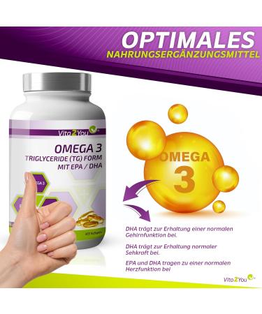  Vita2You Vita2You Omega 3 Capsules 1000mg - Triglyceride Form - With EPA & DHA - 365 Soft Gel Capsules - Fish Oil - Annual Packaging - Premium Quality - Buy Online on GoSupps.com