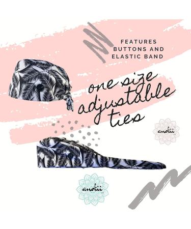 ANOKII CO Adjustable Head Cover Caps | Stylish Black-White Palm Design | Premium Hair Hats for Men and Women | With Buttons | Shop Now! - Buy Online on GoSupps.com