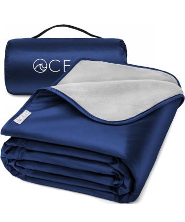 Oceas Outdoor Waterproof Stadium Blanket - Thicker Weather Proof and Windproof Blankets for Camping, Sporting Events, Picnic and Car Use - 100% Waterproof Insulated Foldable Blanket and Throws Blue
