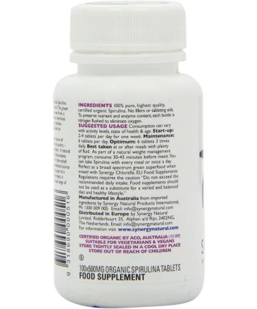 SYNERGY NATURAL Organic Spirulina Tablets - 100tabs (1 Pack) - Buy Online on GoSupps.com