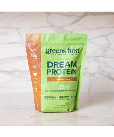 Greens First Dream Protein Plant-Based Vegan Powder - USDA Organic Pumpkin Hemp & Pea Protein - Gluten-Free Non-GMO No Added Sugar (Caramel Cappuccino 27.42 oz) - Buy Online on GoSupps.com