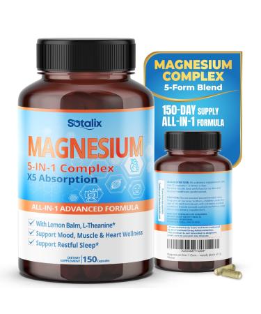 Magnesium 5-in-1 Complex - - X5 Absorption Muscle Support Restful Sleep (150-day Supply (Pack of 1))
