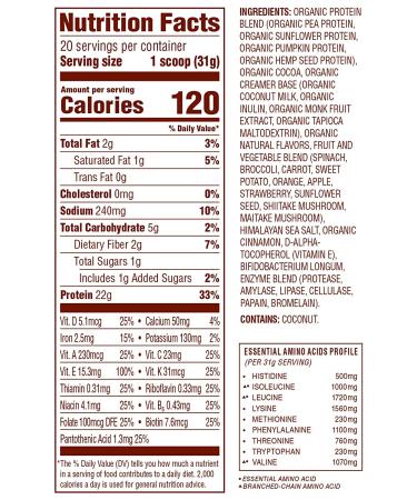 Nutiva Organic Chocolate Plant Protein Smoothie â€“ 22g Protein, Vegan, Non-GMO, Paleo, Gluten-Free, 1.4 lb - Buy Online on GoSupps.com