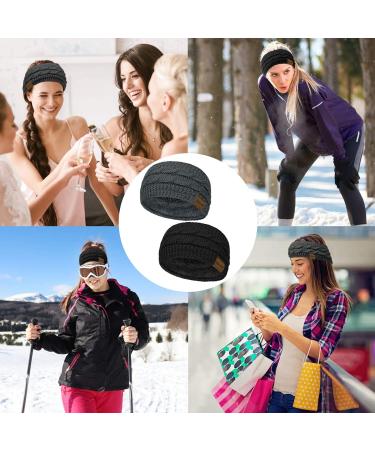 Winter Cable Knit Headbands - 2 Pcs Women's Ear Warmer Headband Set - Thermal Twist Head Wrap for Shopping, Skiing & Running - Black & Deep Grey - Buy Online on GoSupps.com