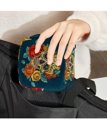 Stylish Menstruation Pad Bag with Zipper | Women's Tampon & Napkin Bag | Day of the Dead Collection - Buy Online on GoSupps.com