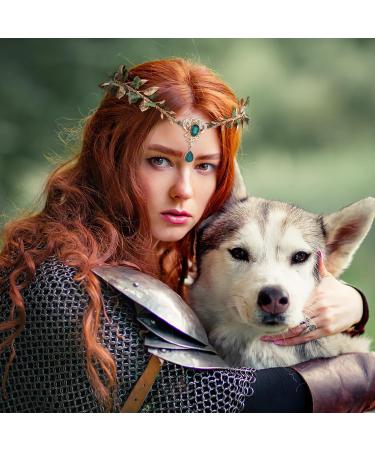 MOSTORY Gold Elf Leaves Circlet for Women Green Crystal V-shape Crown for Womens Woodland Fairy Floral Headpiece for Wedding Birthday Party Queen Cosplay Hair Accessory Halloween Renaissance - Buy Online on GoSupps.com