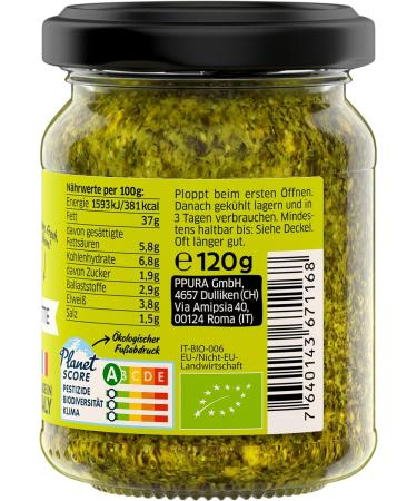 Buy Ppura Bio Pesto Italian Basil & Lime - Vegan Green Noodle Sauce (120g) | 100% Natural Additive-Free Made in Italy - International Shipping Available - Buy Online on GoSupps.com