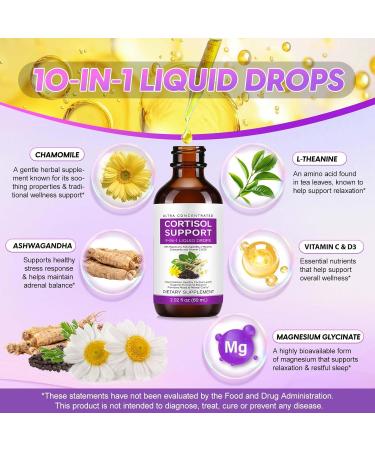 Cortisol Supplements for Women & Men Ultra Concentrated 10 in 1 Cortisol Liquid with Magnesium Ashwagandha L-theanine Support Hormonal Balance Promotes Mood & Mental Clarity (60ml Blueberry) - Buy Online on GoSupps.com