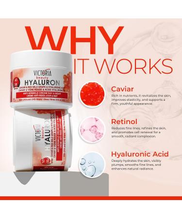 Victoria Beauty Hyaluron cream with retinol antiaging face cream with hyaluronic acid against wrinkles moisturizer with caviar for women and men 2 x 50 ml 25 ml 2er Pack - Buy Online on GoSupps.com
