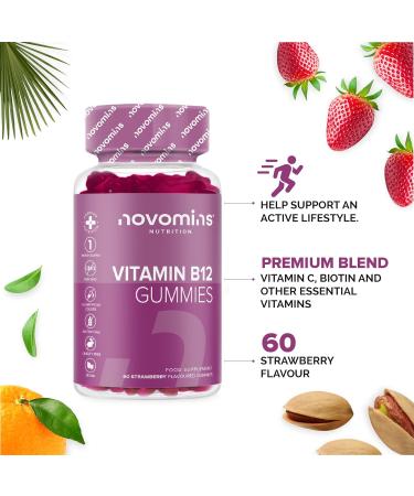 Novomins Vitamin B12 Gummies 1000 MCG - Energy & Metabolism Support - Vegan Non-GMO - With Vitamin C, B1, B2, B6, Biotin - Buy Online on GoSupps.com
