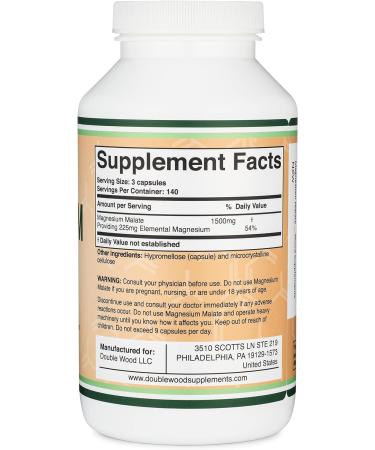 High Potency Magnesium Malate Capsules (420 Count) - 1500mg Per Serving - Vegan, Gluten Free - USA Made - Third Party Tested - Buy Online on GoSupps.com