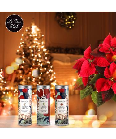Poinsettia Christmas Tea Gift Basket by La Tea Dah | Gourmet Tea Sets for Tea Lovers | Black & Herbal Variety Pack | Premium Pyramid Sachets - Buy Online on GoSupps.com