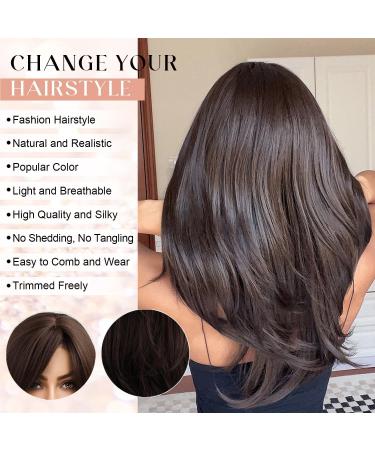 Kellynee Dark Brown Wig with Bangs - Medium Length Straight Layered Synthetic Wig for Women - Effortlessly Stylish for Daily Wear & Special Occasions - Buy Online on GoSupps.com