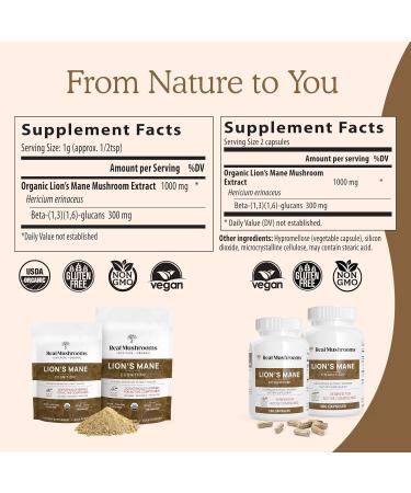 Real Mushrooms RealBoost (60ct) and Lions Mane (120ct) Capsules Bundle - Mushroom Supplement for Energy Vitality & Cognition - Energy & Brain Vitamins w/Cordyceps Ginseng Guayusa - Vegan Non-GMO - Buy Online on GoSupps.com