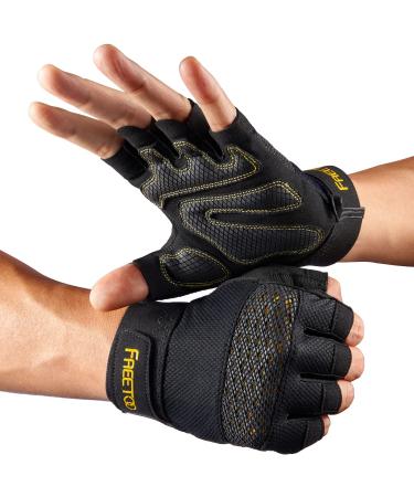 FREETOO Workout Gloves for Men 2021 Latest, Full Palm Protection Ultra Ventilated Weight Lifting Gloves with Cushion Pads and Silicone Grip Gym Gloves Durable Training Gloves for Exercise Fitness Large black