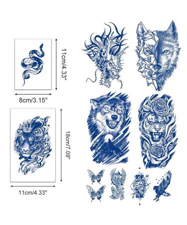 Semi-Permanent Waterproof Animal Temporary Tattoos - 12 Sheets with Wolf, Tiger, Lion, and Dragon Designs for Men, Women, and Kids - Buy Online on GoSupps.com