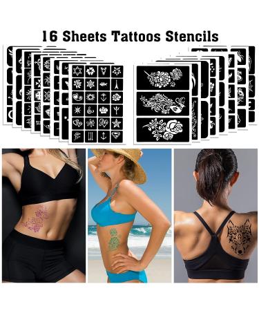 Qpout Tattoo Stencils Kit - 16 Sheets for Kids & Adults | Various Small & Big Designs - Skeleton, Spider, Owl, Flower, Butterfly, Tribal Totem | Ideal for Real Tattoos - Buy Online on GoSupps.com