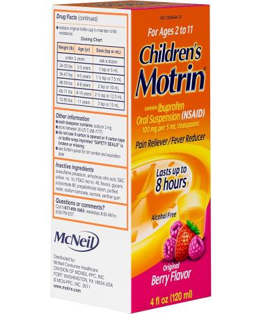 Motrin Children's Oral Suspension Ibuprofen Berry Pain Relief 4 Fl Oz - Pack of 1 - Buy Online on GoSupps.com