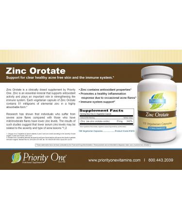 Priority One Vitamins Zinc Orotate 100 Vegetarian Capsules - Support Healthy Immune System - Buy Online on GoSupps.com