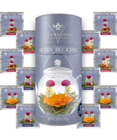 Boules de th vert aux baies rouges Teabloom en cartouche cadeau de 12 fleurs 4 vari t s de th sculpt aux baies rouges : canneberge myrtille baie d a a et fraise + th vert 12 Baies rouges th fleurs