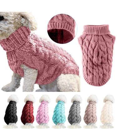 Dog roll collar knitting sweater coat winter warmer thick sweater for small medium-sized and large dogs puppies cats size M pink m rose
