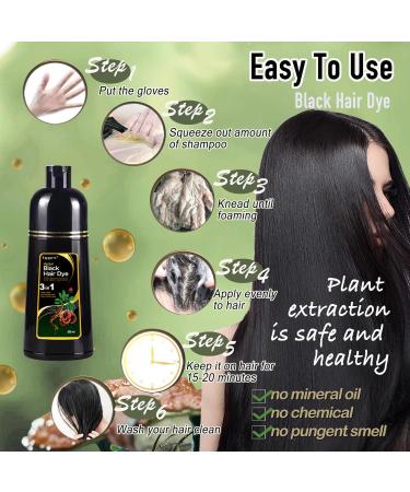 3 in 1 Black Hair Dye Shampoo for Women & Men - Natural Gray Hair Coverage | 17oz - Buy Online on GoSupps.com