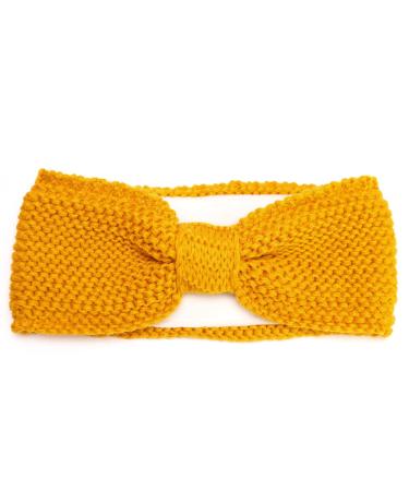 Irisaa women winter headband with knot knitting hair band headband girls with bow fleece inner lining for spring headband Color: yellow