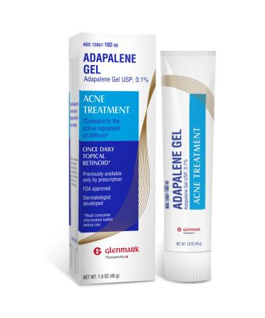 Glenmark Adapalene Gel 0.1% Acne Treatment  Topical Retinoid Cream For Face  Helps Clear and Prevent Acne and Clogged Pores  45 Gram Tube