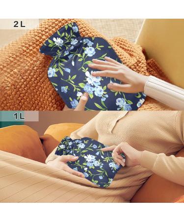 Shop Durable Hot Water Bottle with Cover - 1L Heat Therapy Bag for Pain Relief Blue Roses Vintage Design - Buy Online on GoSupps.com