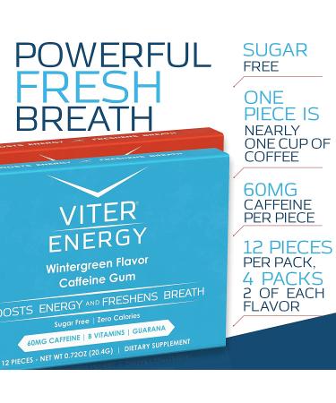 Viter Energy Caffeinated Gum Variety Pack - 60mg Caffeine, B Vitamins, Guarana - Sugar-Free Vegan Chewing Gum - Zero Calories - Performance Nootropic Chews for Energizing Focus - Buy Online on GoSupps.com