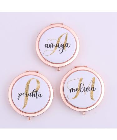 Personalized Name and Initial Compact Mirror  for Travel Pocket Vanity Mirror Bridesmaid Proposal Anniversary Wife Gift Rose Gold
