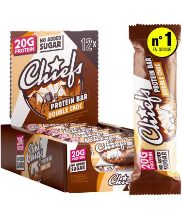 Chiefs Protein Bar (Double Choc) Barre prot in e premium avec 20g de prot ines & 201 kcal par barre Sans sucre ajout Barre prot in e low sugar Go t de chocolat Pack de 12 (12 x 55g) Double Choc 12 unit (Lot de 1)
