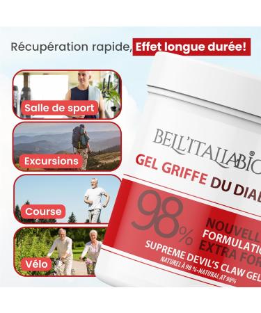 Gel extra fort 98% de griffe du diable pommade la griffe du diable formule naturelle et professionnelle pour le massage musculaire et articulaire BELL'ITALIABIO 2x550 ml - Buy Online on GoSupps.com
