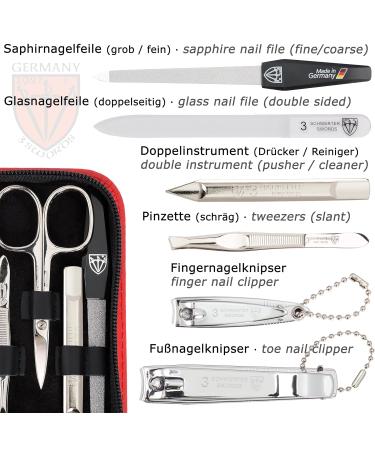 Three Swords 8-Piece Roma Manicure Set | Premium Red Leather Nail Care Kit with Scissors Clippers & Tweezers - Buy Online on GoSupps.com