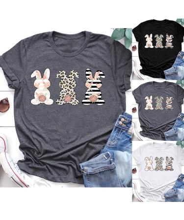 Easter Shirts for Women - Cute Rabbit Printed Crewneck T-Shirt in Black - Size 3X-Large - Buy Online on GoSupps.com