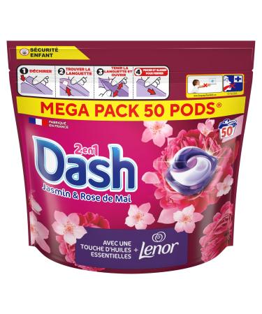 Ariel Dash 2-in-1 Pods Laundry Capsules 50 Washes Jasmine and May Rose Ultra Cleaner and Long-Lasting Freshness Removes D