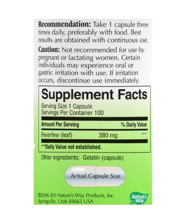 Nature's Way Feverfew Herb 380 mg - 100 Vegan Capsules for Natural Support - Buy Online on GoSupps.com