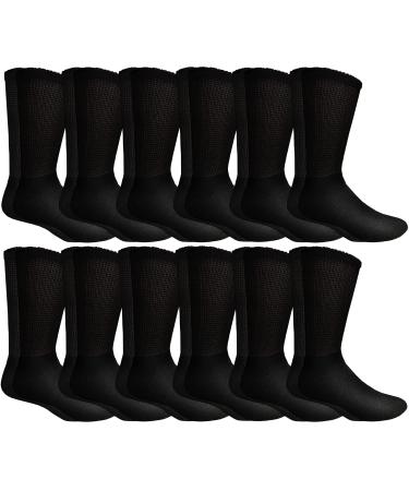 12 Pairs of Yacht & Smith Men's Value Pack of Ring Spun Cotton Crew Diabetic Nephropathy Socks Large 12 Pairs Mens Black