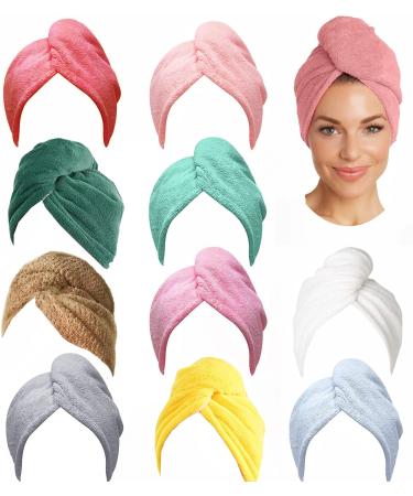10 Pack Hair Towel Wrap Microfiber Hair Turbans for Wet Hair No Frizz Dry Hair Hat for Women Long Curly Thicker Hair
