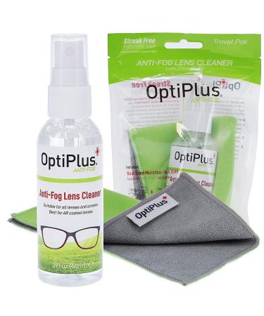 OptiPlus Anti-Fog Lens Cleaning Spray and Dual Microfiber Cloth | Streak-Free Glasses Cleaner