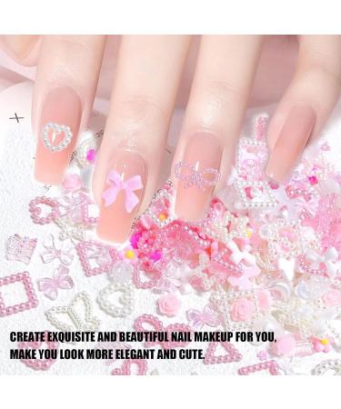 Nail Art Decoration - 350 Pieces White Pink 3D Charms & Pearls for DIY Nail Decor | Bear Butterfly & Bow Jewelry for Girls & Women - Buy Online on GoSupps.com